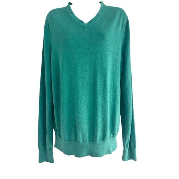 Banana Republic Luxury Blend Women's Sz L Green V-Neck Sweater Silk Cashmere - Picture 1 of 8